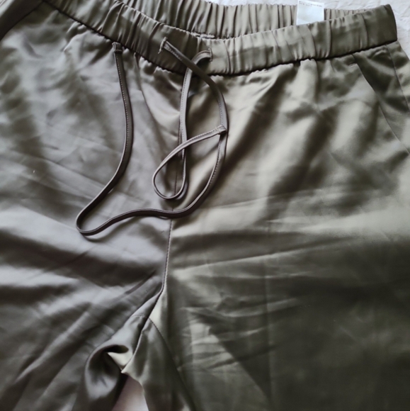 Banana Republic Women Sz M Olive Green Satin Jogger Pants w/pockets comfort - Picture 5 of 11